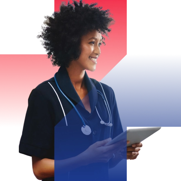 Medical assistant wearing a stethoscope